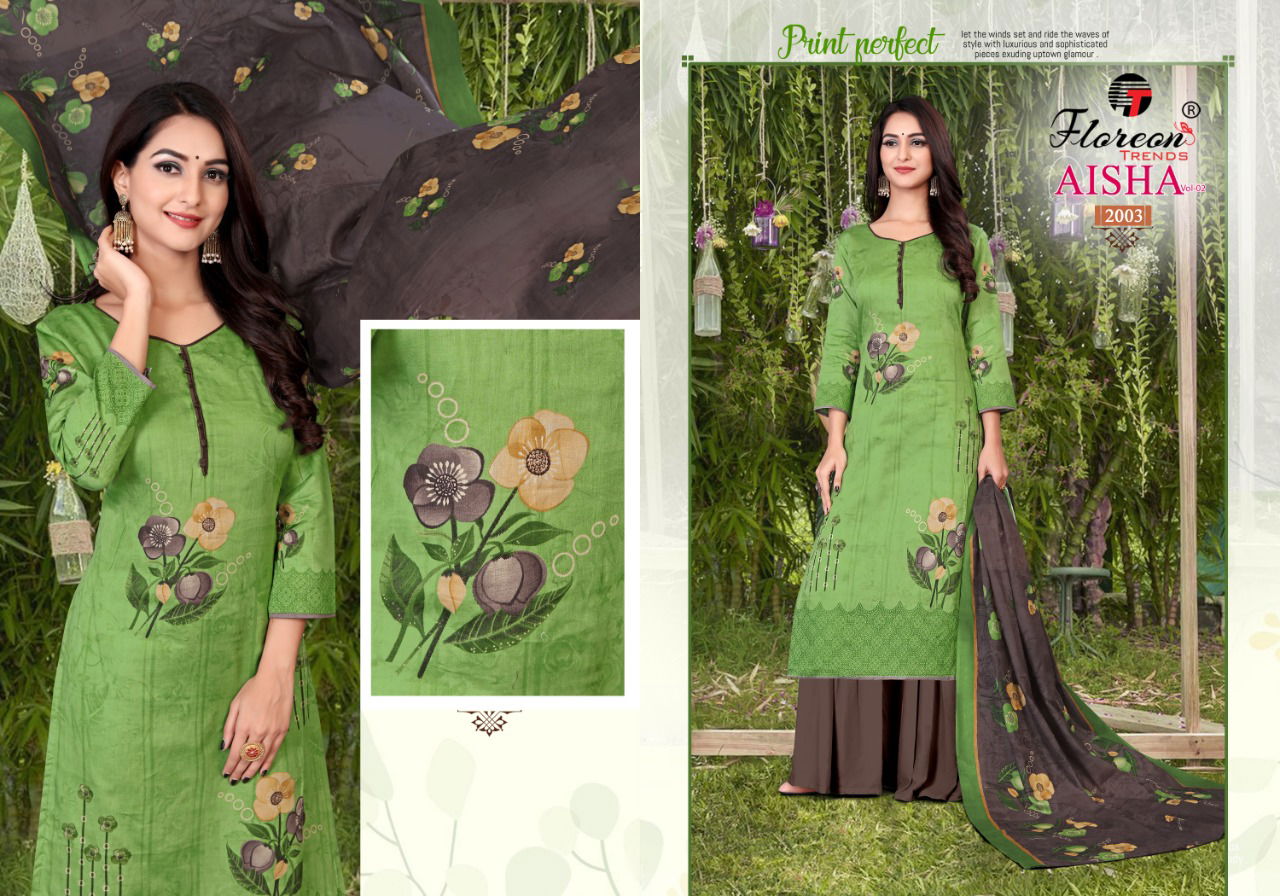Floreon Aisha 2  Latest Fancy Regular Wear Lawn Heavy Glaze Printed Cotton Dress Materials Collection 